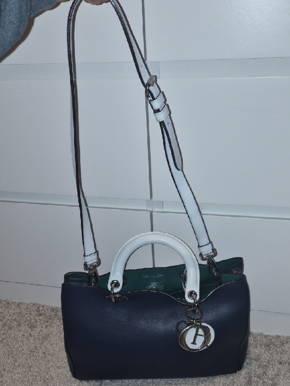Dior Navy Diorissiomo with Whitish Bluish Handle and Silver Hardware - Picture 14 of 15